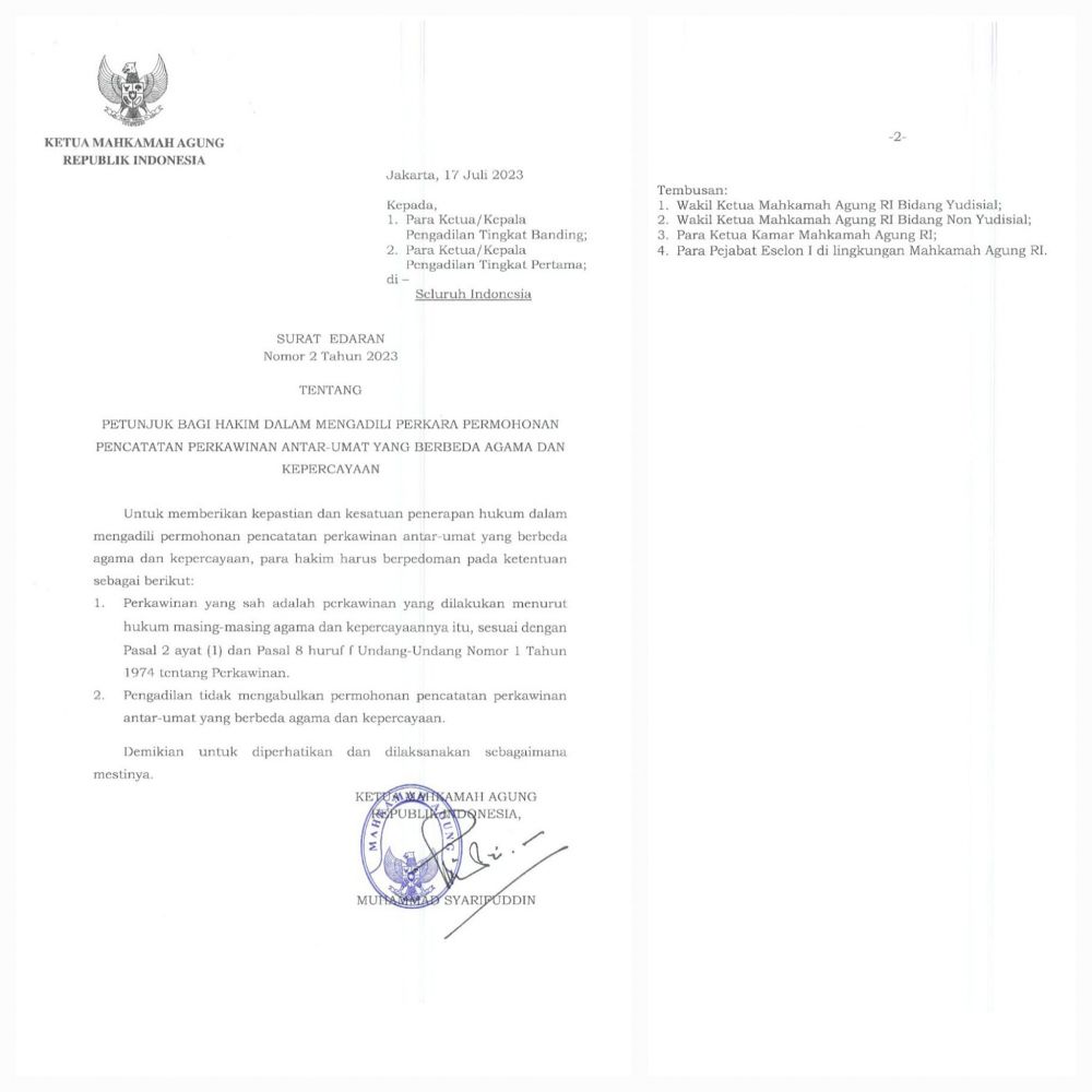 MA Larang Semua Pengadilan Catatkan Pernikahan Beda Agama