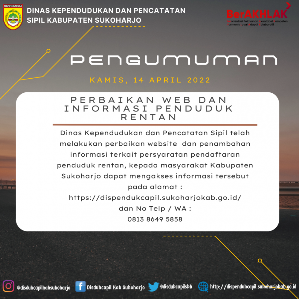 Perbaikan website dan Informasi Pendaftaran Penduduk Rentan