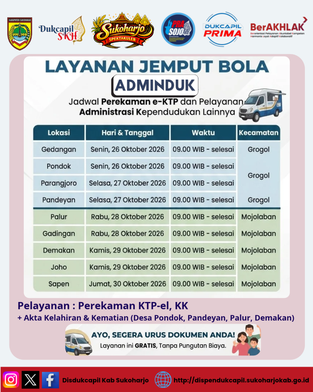 Mendekatkan Layanan Kependudukan, Disdukcapil Gelar Layanan Jemput Bola Adminduk di Kecamatan Grogol dan Mojolaban
