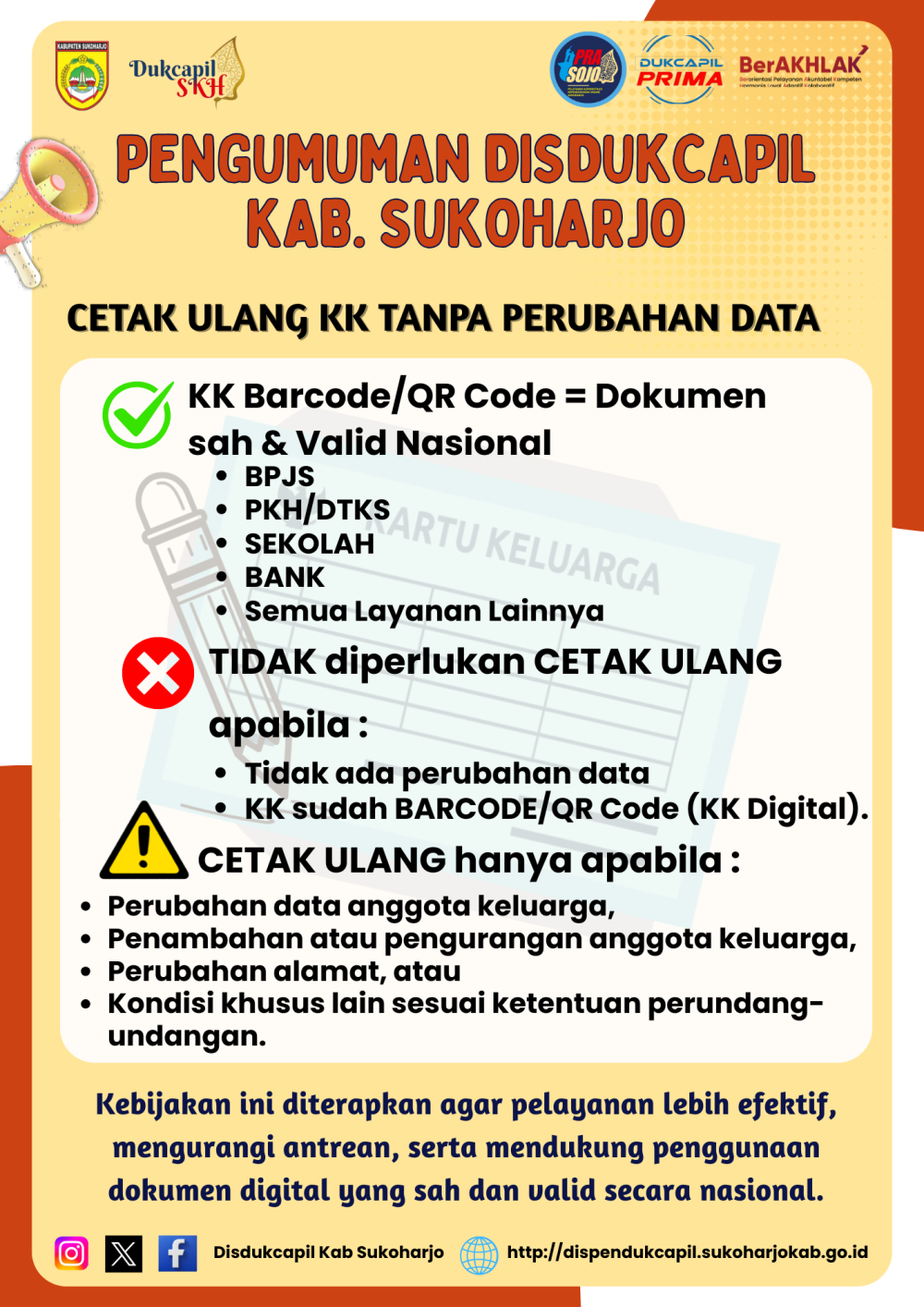 Permohonan Cetak Ulang Kartu Keluarga (KK) Tanpa Perubahan Data