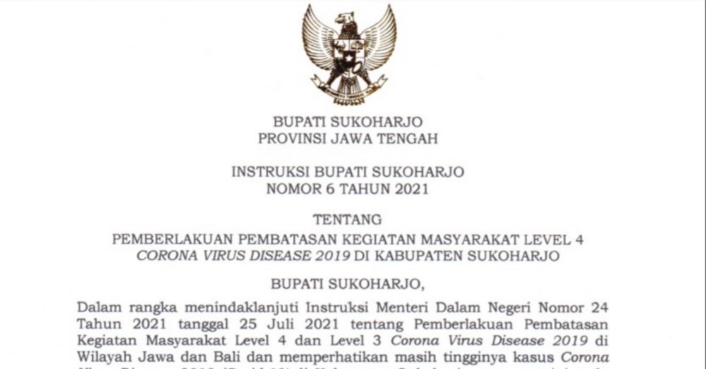 INSTRUKSI BUPATI NO. 06 TAHUN 2021 TENTANG PPKM LEVEL 4