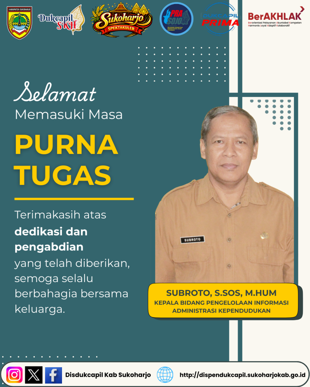 Purna Tugas, Bapak SUBROTO, S.SOS, M.HUM.