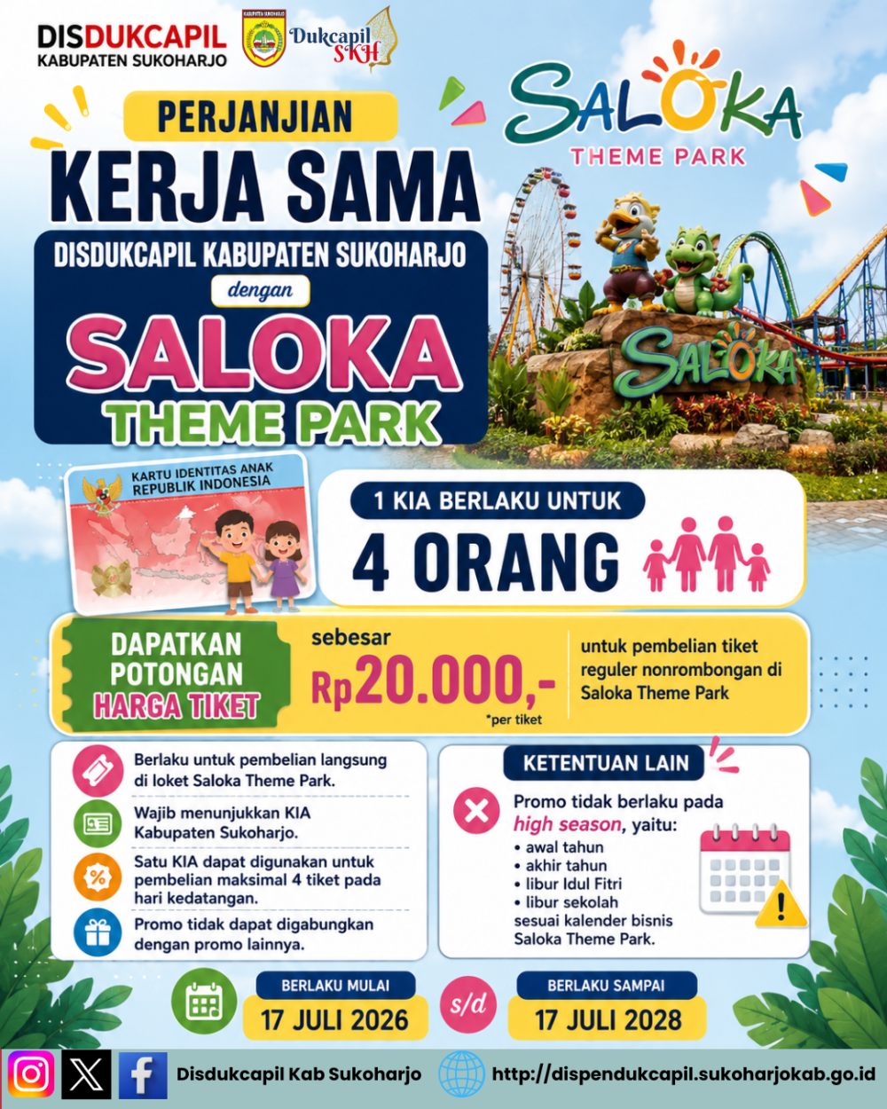 Kerja Sama  Disdukcapil Kab. Sukoharjo dengan Saloka Theme Park, Pemegang KIA Nikmati Potongan Harga Tiket