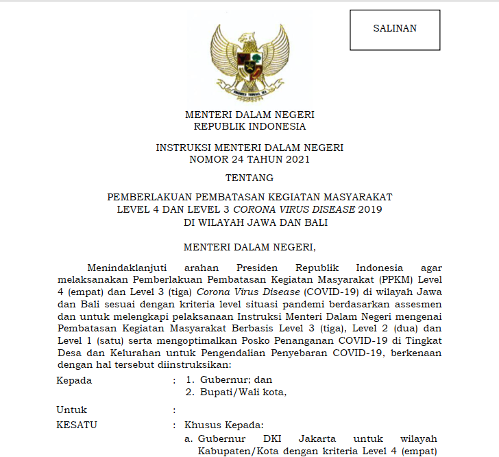 Inmendagri no 24 Tahun 2021
