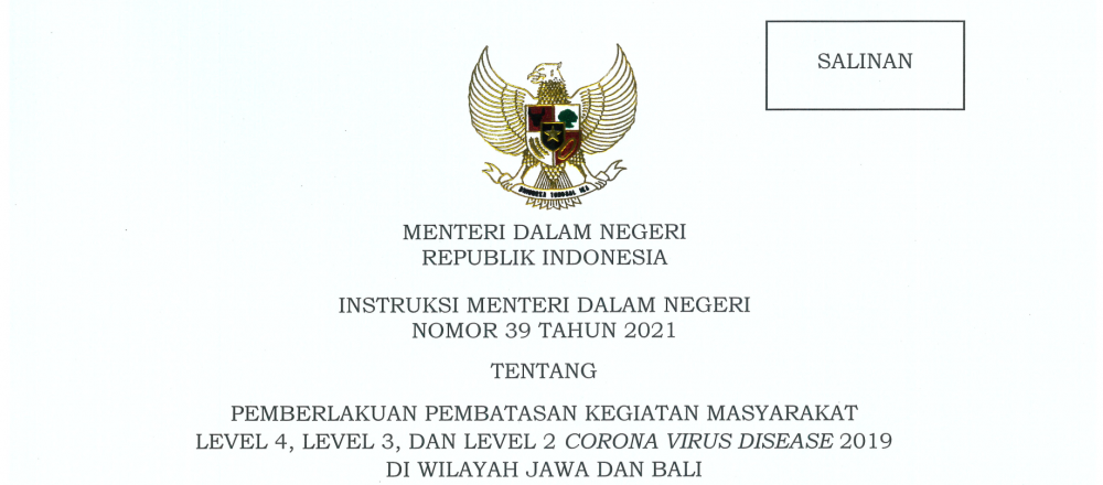 INMENDAGRI NO 39 TAHUN 2021