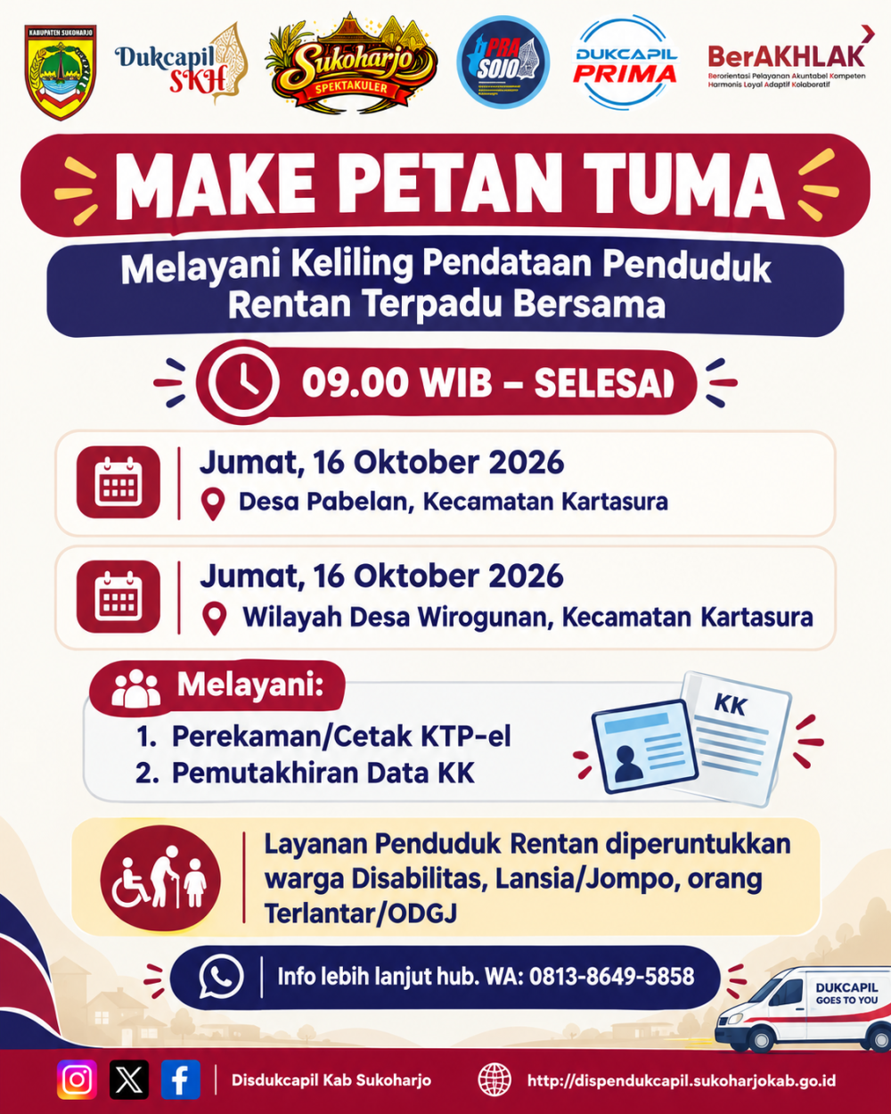 Disdukcapil Sukoharjo Hadirkan MAKE PETAN TUMA di Kartasura, Layanan Jemput Bola bagi Penduduk Rentan