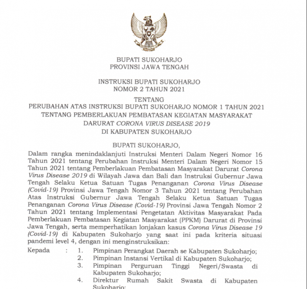 Instruksi Bupati No 2 Tahun 2021