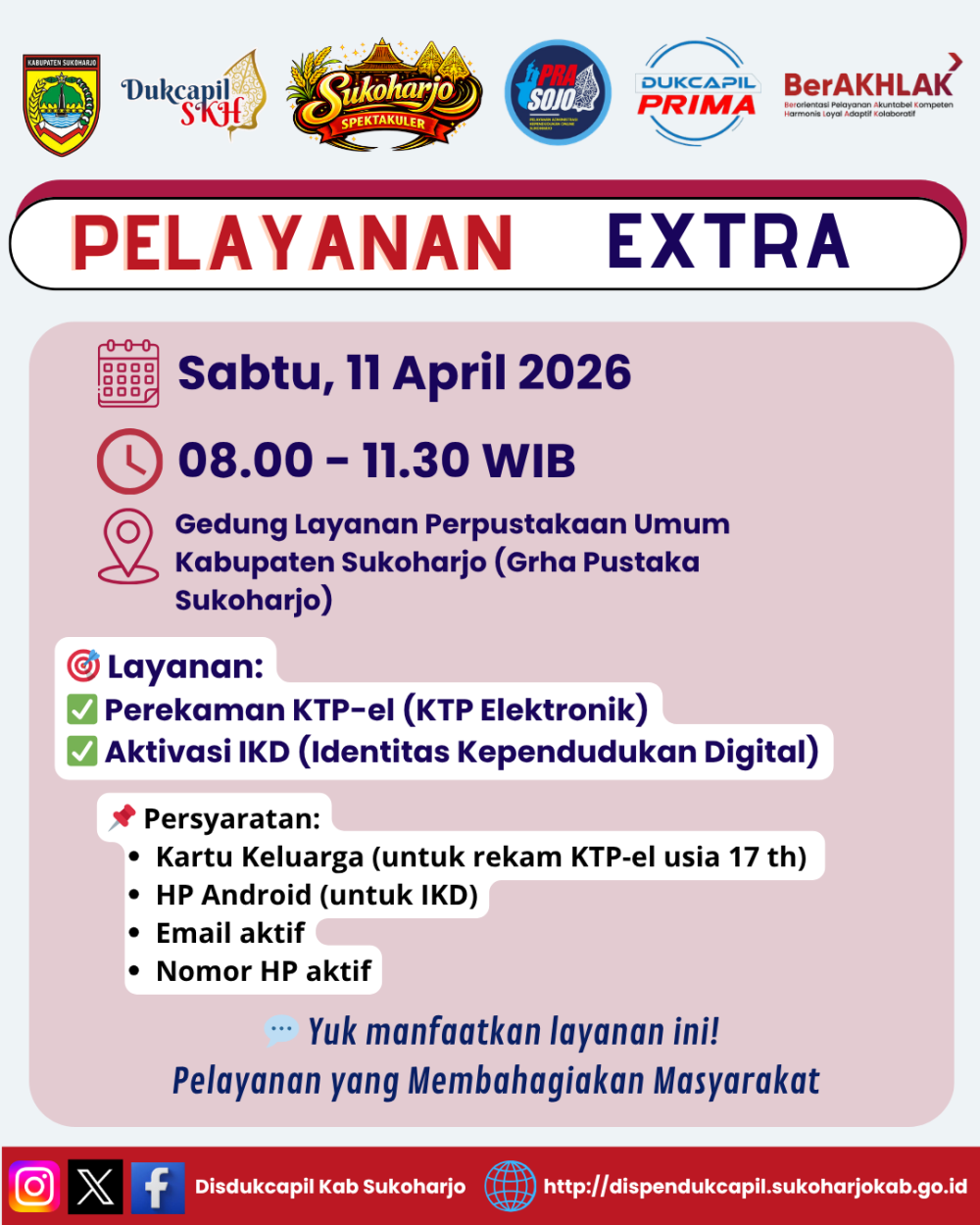 Dukcapil Sukoharjo Gelar Pelayanan Extra Perekaman KTP-el dan Aktivasi IKD di Grha Pustaka