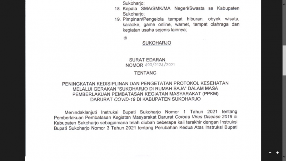 SE BUPATI SUKOHARJO NO 400/2124/2021