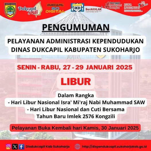 Libur dalam Rangka Hari Libur Nasional Isra' Mi'raj Nabi Muhammad SAW dan Hari Libur serta Cuti Bersama Tahun Baru Imlek 2576 Kongzili
