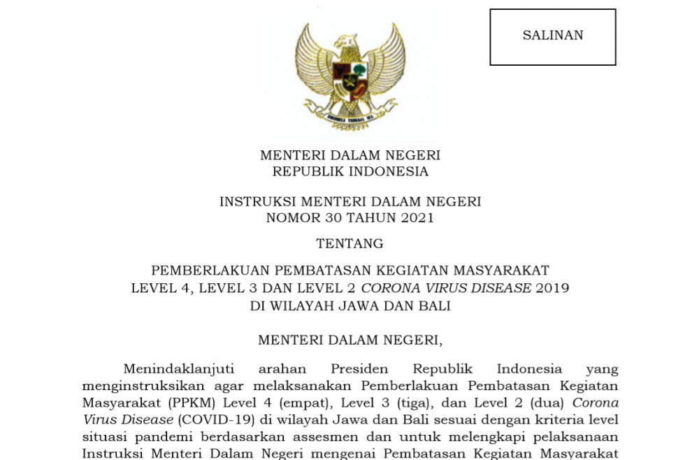 INMENDAGRI NO 30 TAHUN 2021